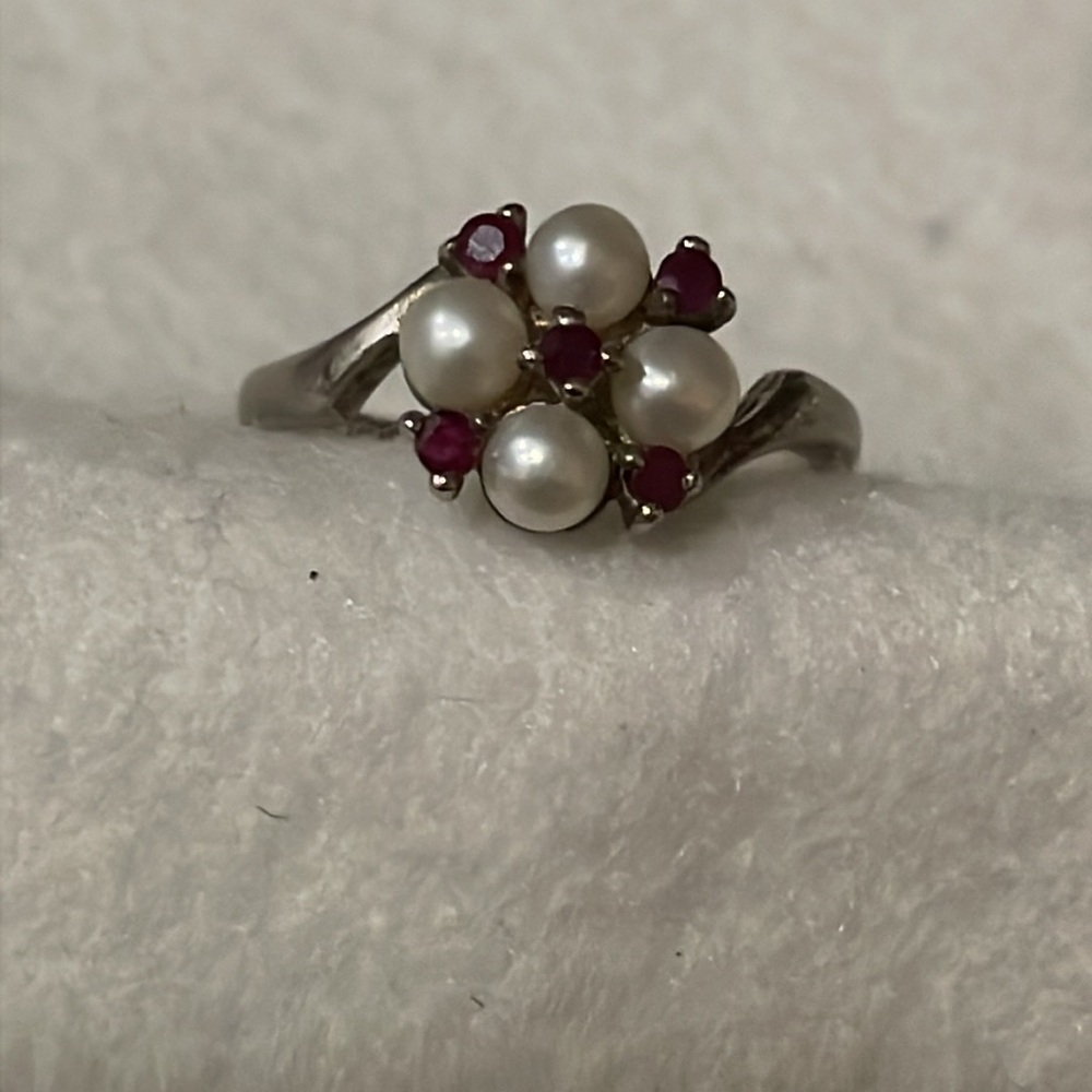 Solid Sterling Silver 925 Natural Ruby & Culture … - image 2